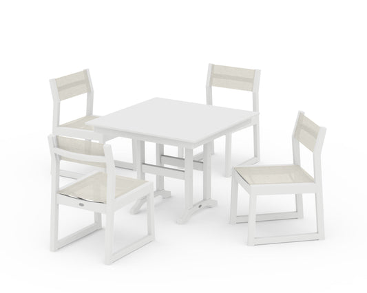 POLYWOOD EDGE Sling Side Chair 5-Piece Farmhouse Dining Set — White / Parchment Sling