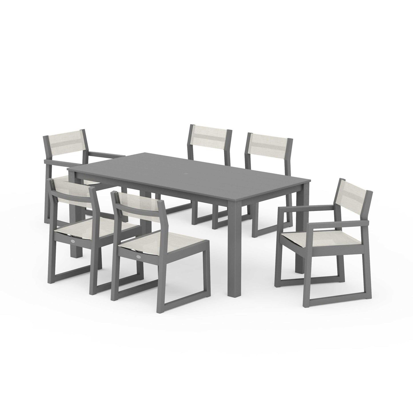 POLYWOOD EDGE Sling 7-Piece Parsons Dining Set — Slate Grey / Parchment Sling