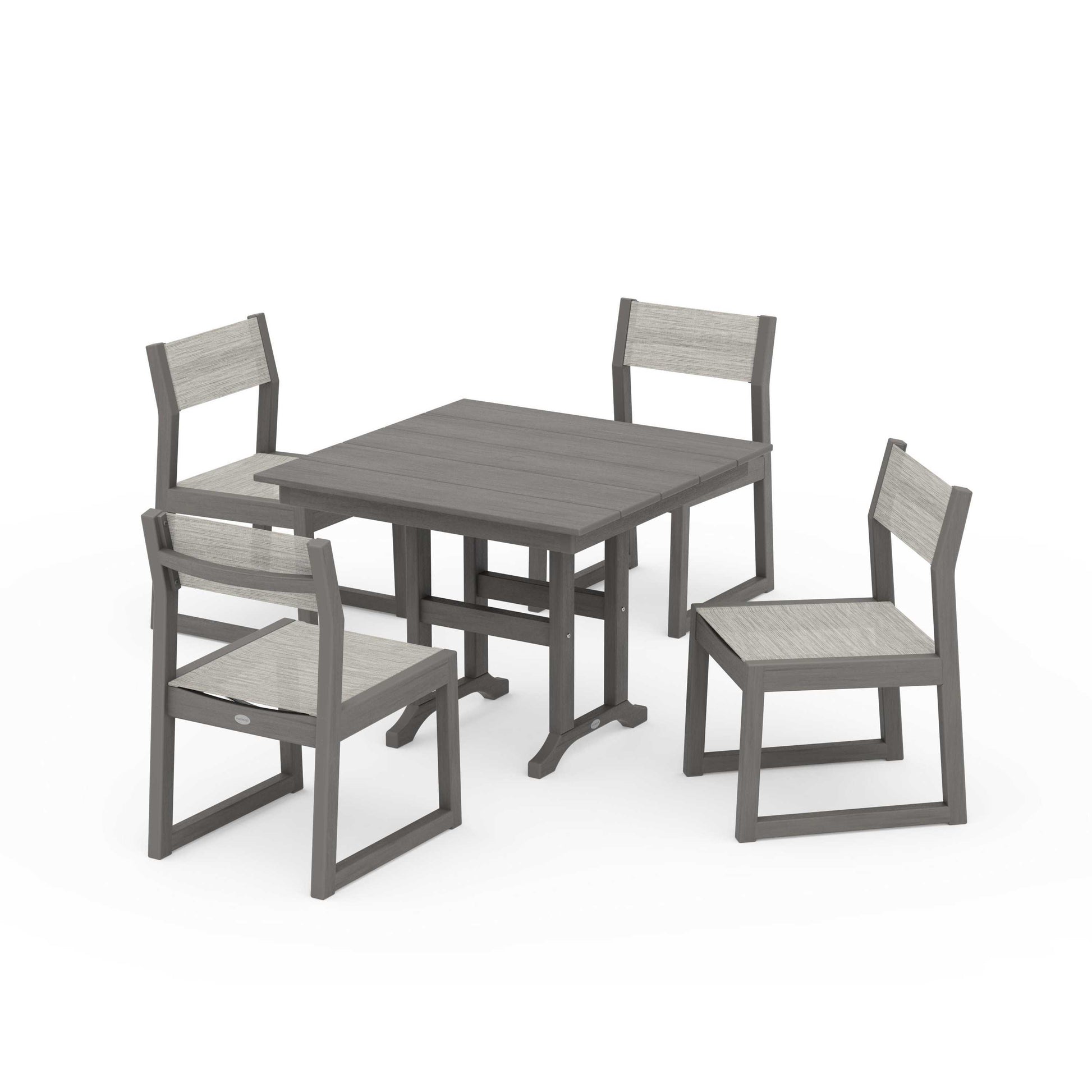 POLYWOOD EDGE Sling Side Chair 5-Piece Farmhouse Dining Set — Driftwood / Birch Sling