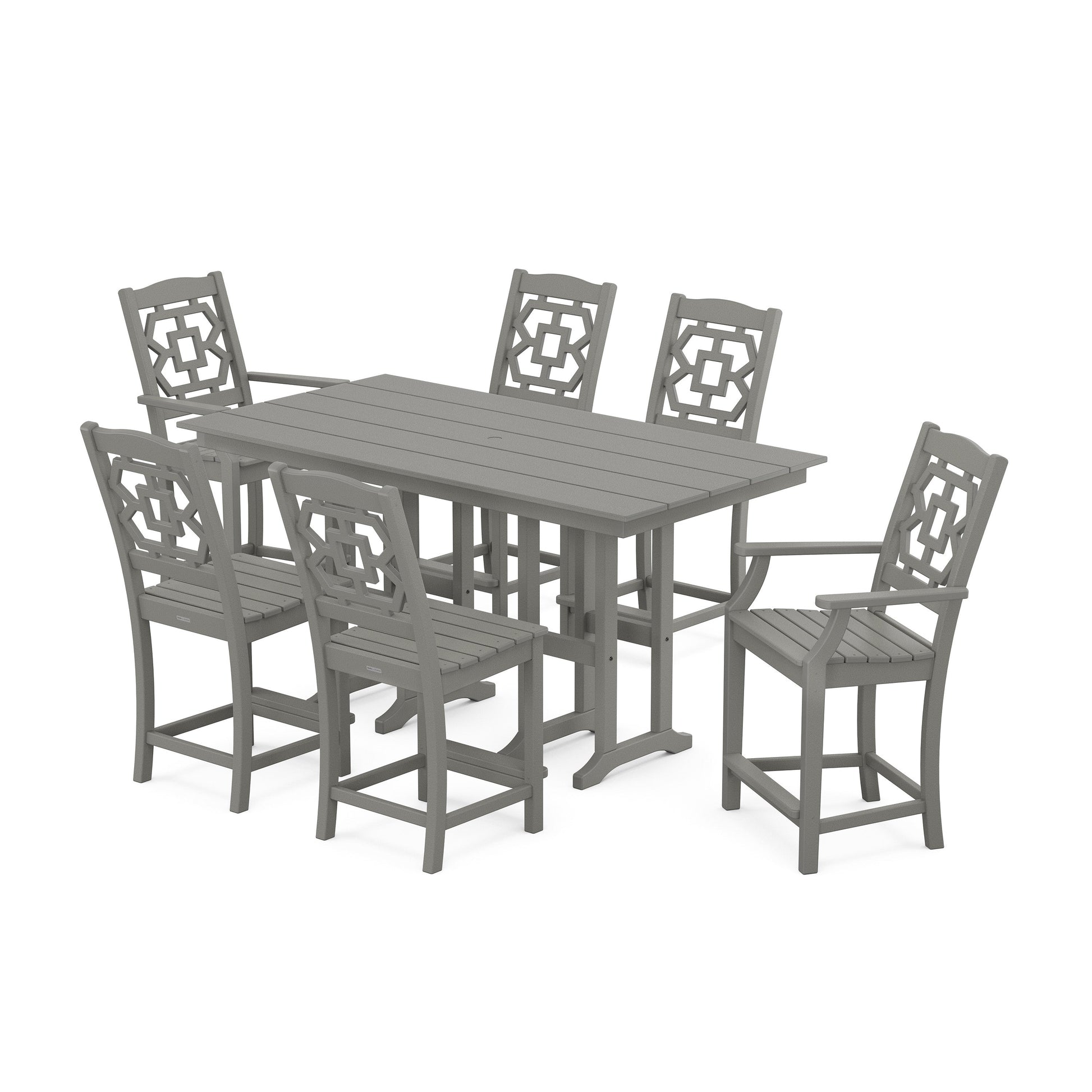 POLYWOOD Chinoiserie 7-Piece Farmhouse Counter Set — Slate Grey
