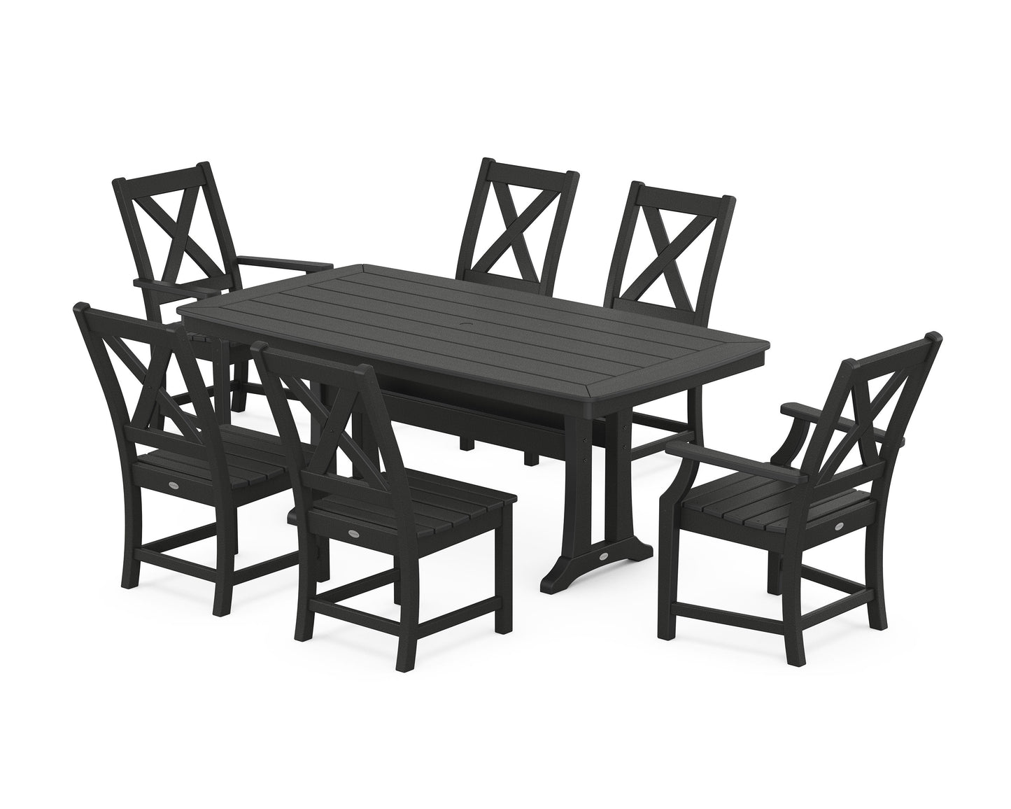 POLYWOOD Braxton 7-Piece Dining Set with Trestle Legs — Black