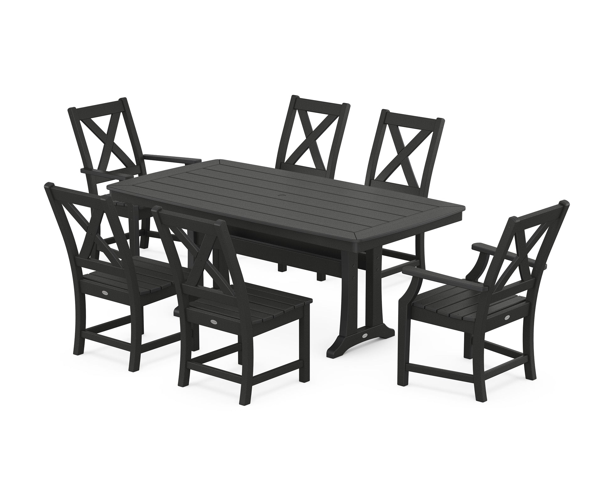 POLYWOOD Braxton 7-Piece Dining Set with Trestle Legs — Black