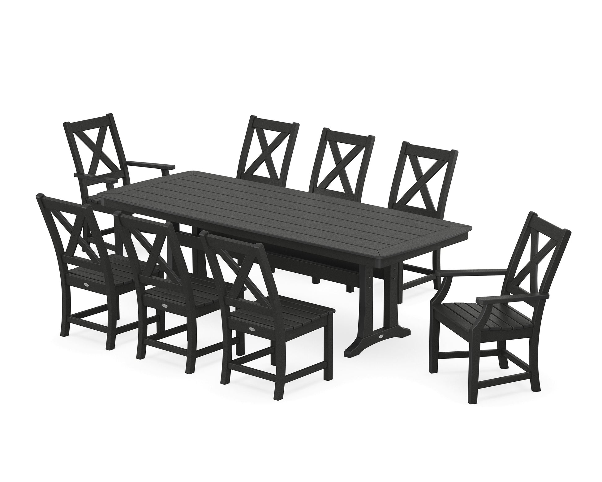 POLYWOOD Braxton 9-Piece Dining Set with Trestle Legs — Black