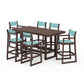 POLYWOOD EDGE Sling 7-Piece Bar Table Set — Mahogany / Dupioni Aquamarine Sling