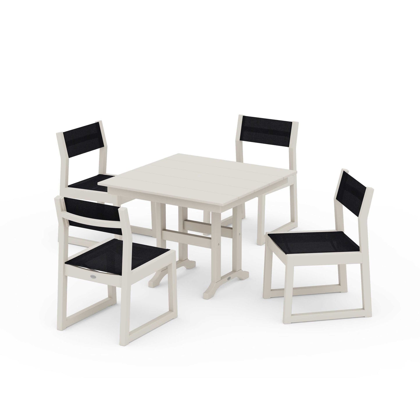 POLYWOOD EDGE Sling Side Chair 5-Piece Farmhouse Dining Set — Sand / Black Sling