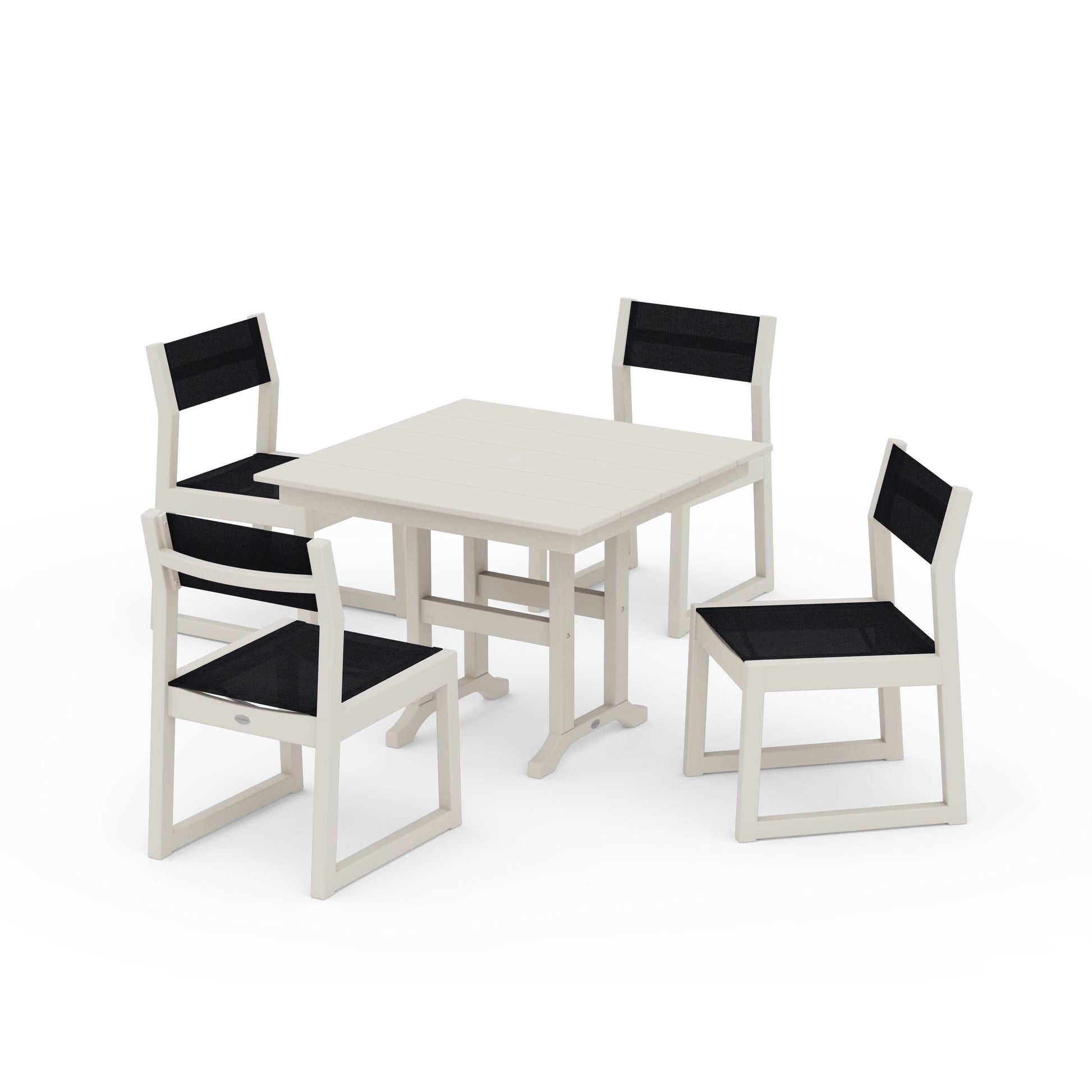 POLYWOOD EDGE Sling Side Chair 5-Piece Farmhouse Dining Set — Sand / Black Sling