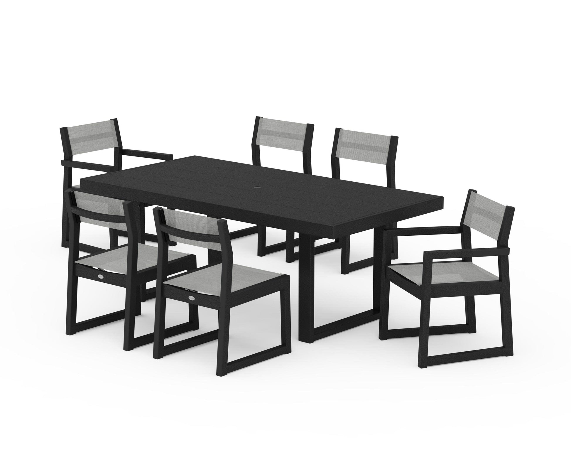 POLYWOOD EDGE Sling 7-Piece Dining Set — Black / Metallic Sling