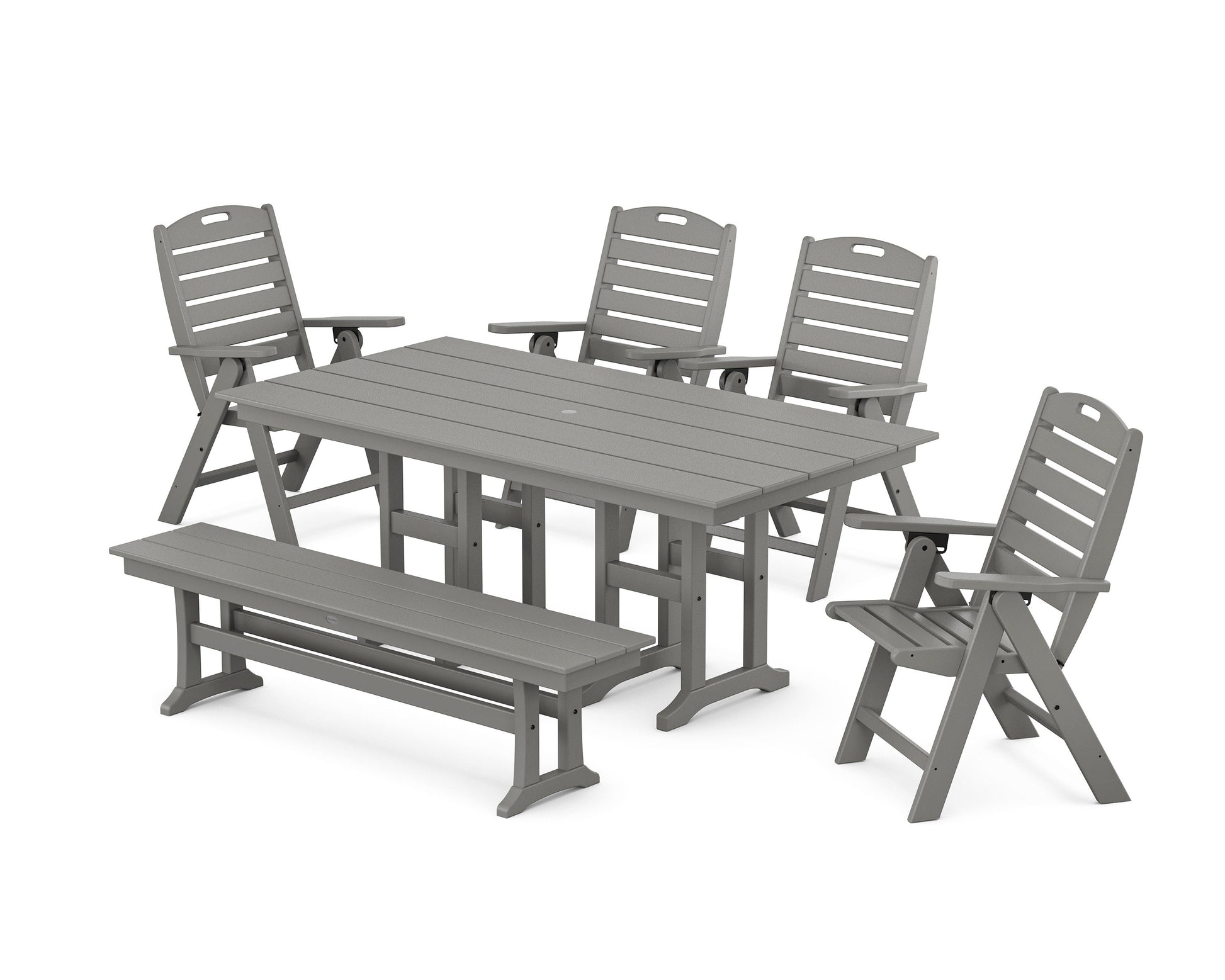 POLYWOOD Nautical Highback 6-Piece Farmhouse Dining Set with Bench — Slate Grey