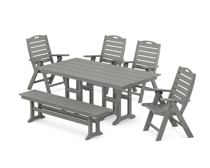 POLYWOOD Nautical Highback 6-Piece Farmhouse Dining Set with Bench — Slate Grey