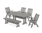 POLYWOOD Vineyard Folding Chair 6-Piece Dining Set with Trestle Legs and Bench — Slate Grey