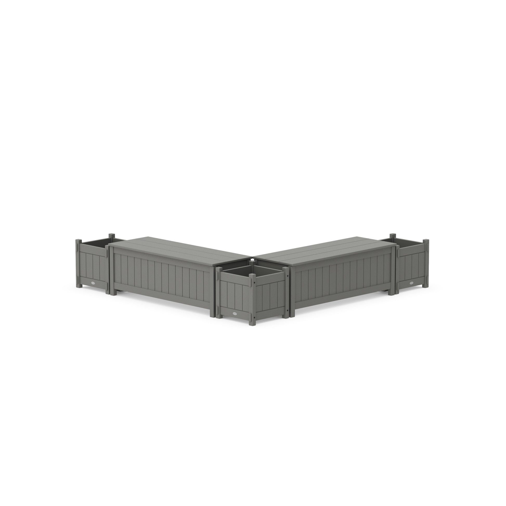 POLYWOOD 48" Vineyard L- Shaped Planter Storage Bench Corner Set — Slate Grey