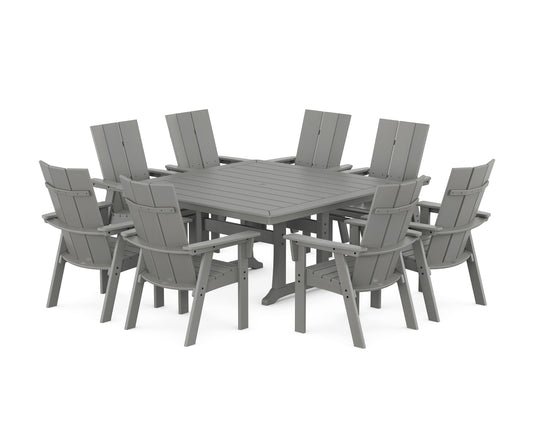 POLYWOOD Modern Curveback Adirondack 9-Piece Square Dining Set with Trestle Legs — Slate Grey
