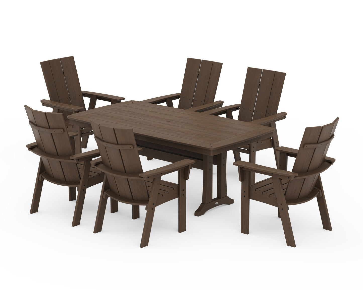 POLYWOOD Modern Curveback Adirondack 7-Piece Dining Set with Trestle Legs — Kona