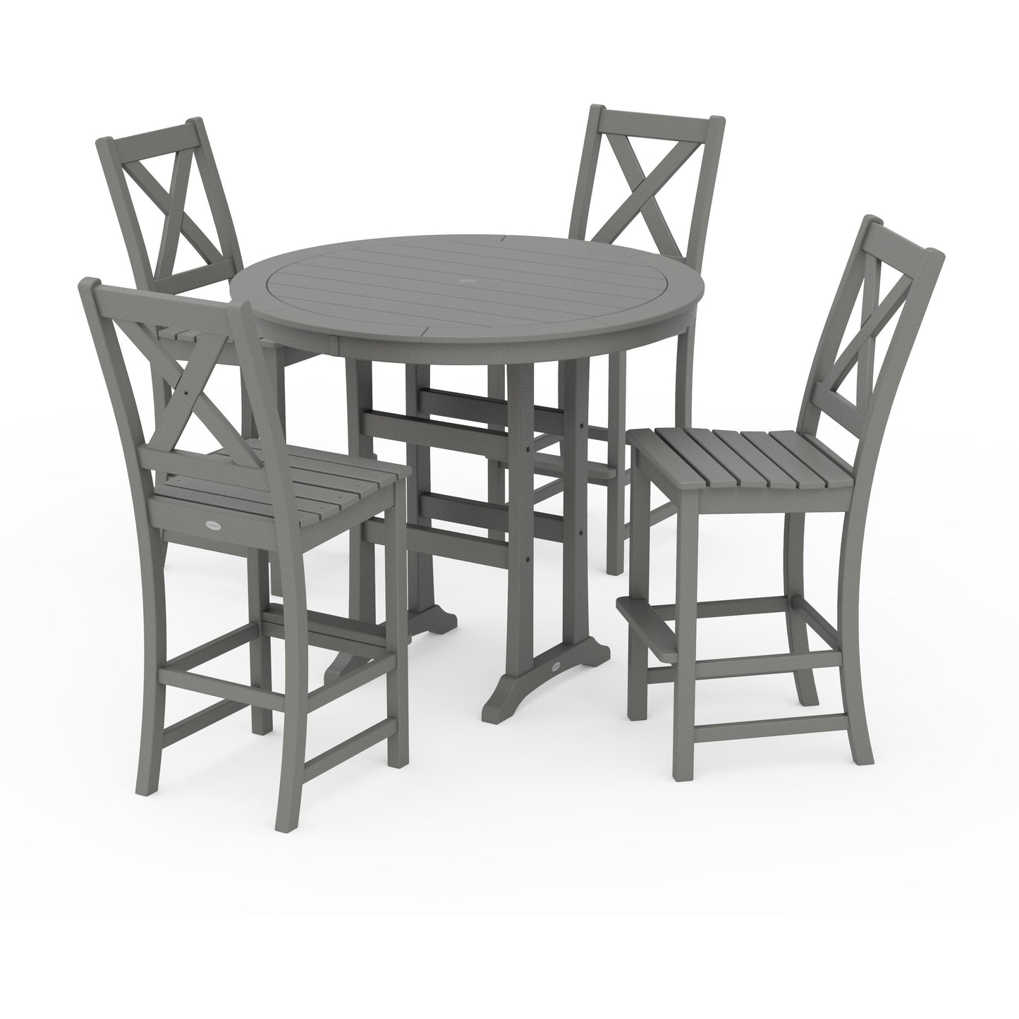 POLYWOOD Braxton 5-Piece Nautical Trestle Arm Chair Bar Set — Slate Grey