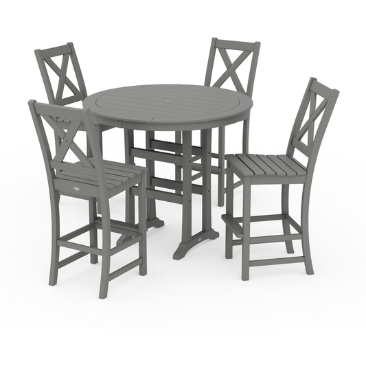POLYWOOD Braxton 5-Piece Nautical Trestle Arm Chair Bar Set — Slate Grey