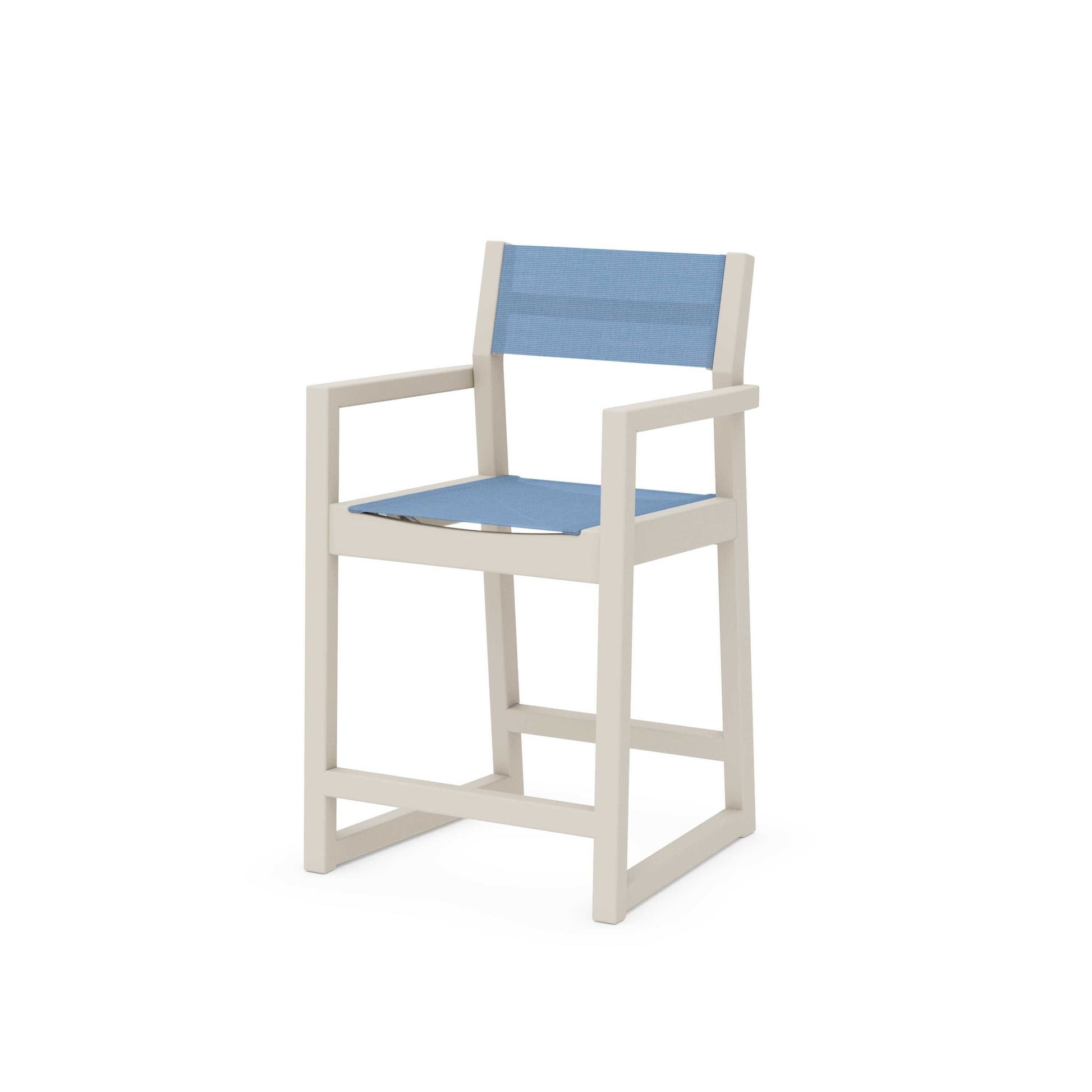 POLYWOOD EDGE Sling Counter Arm Chair — Sand / Poolside Sling
