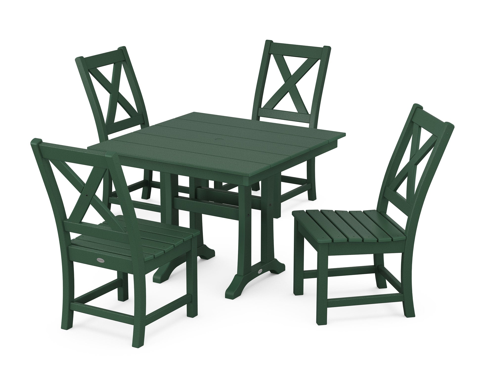 POLYWOOD Braxton Side Chair 5-Piece Farmhouse Dining Set With Trestle Legs — Green
