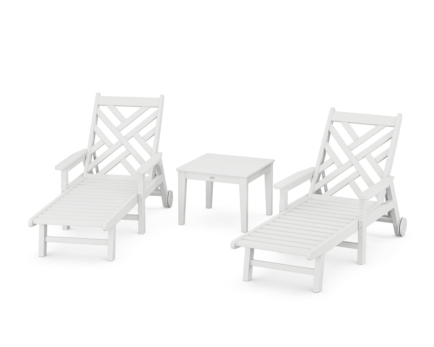 POLYWOOD Chippendale 3-Piece Chaise Set with Arms and Wheels — White