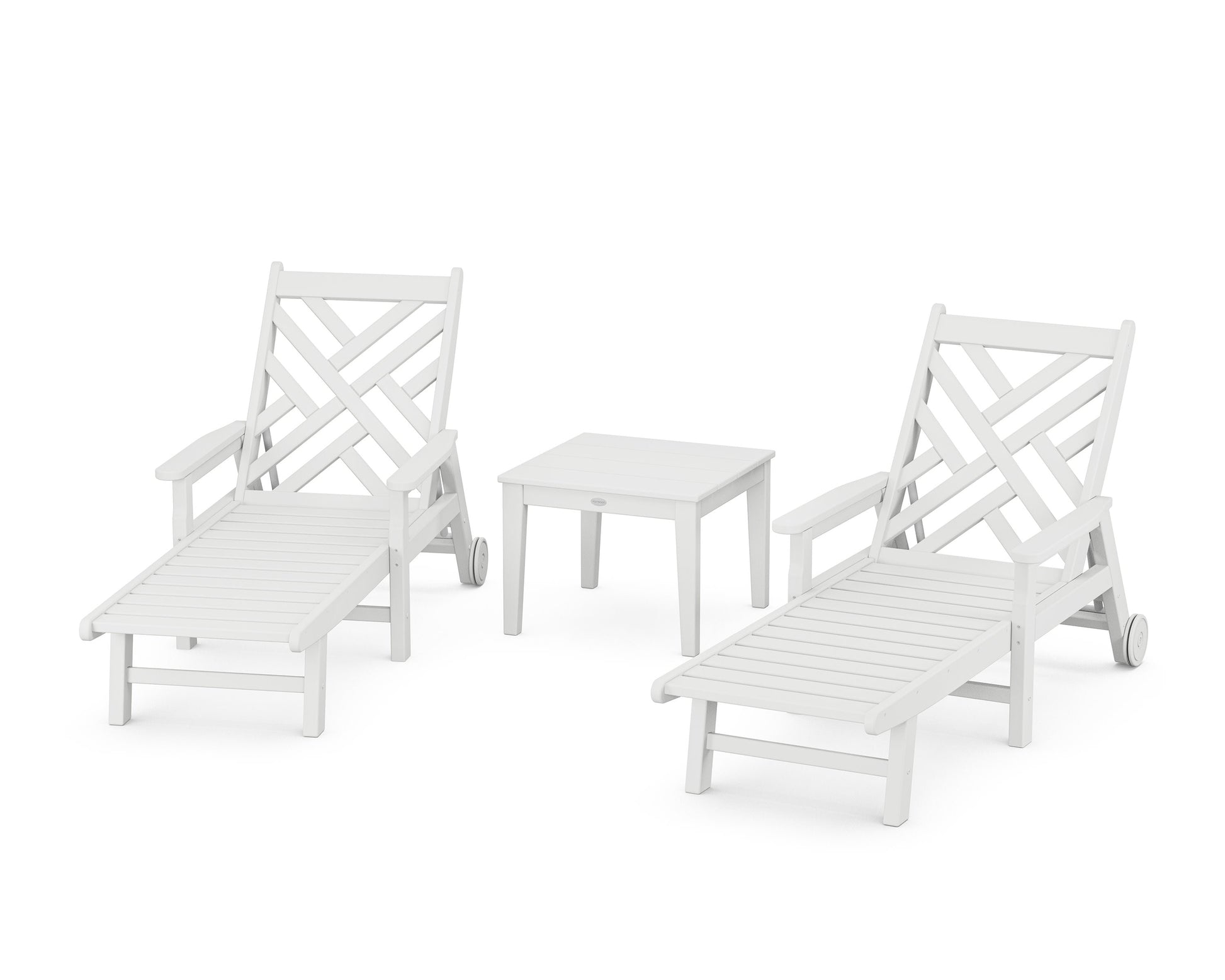 POLYWOOD Chippendale 3-Piece Chaise Set with Arms and Wheels — White