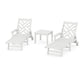 POLYWOOD Chippendale 3-Piece Chaise Set with Arms and Wheels — White