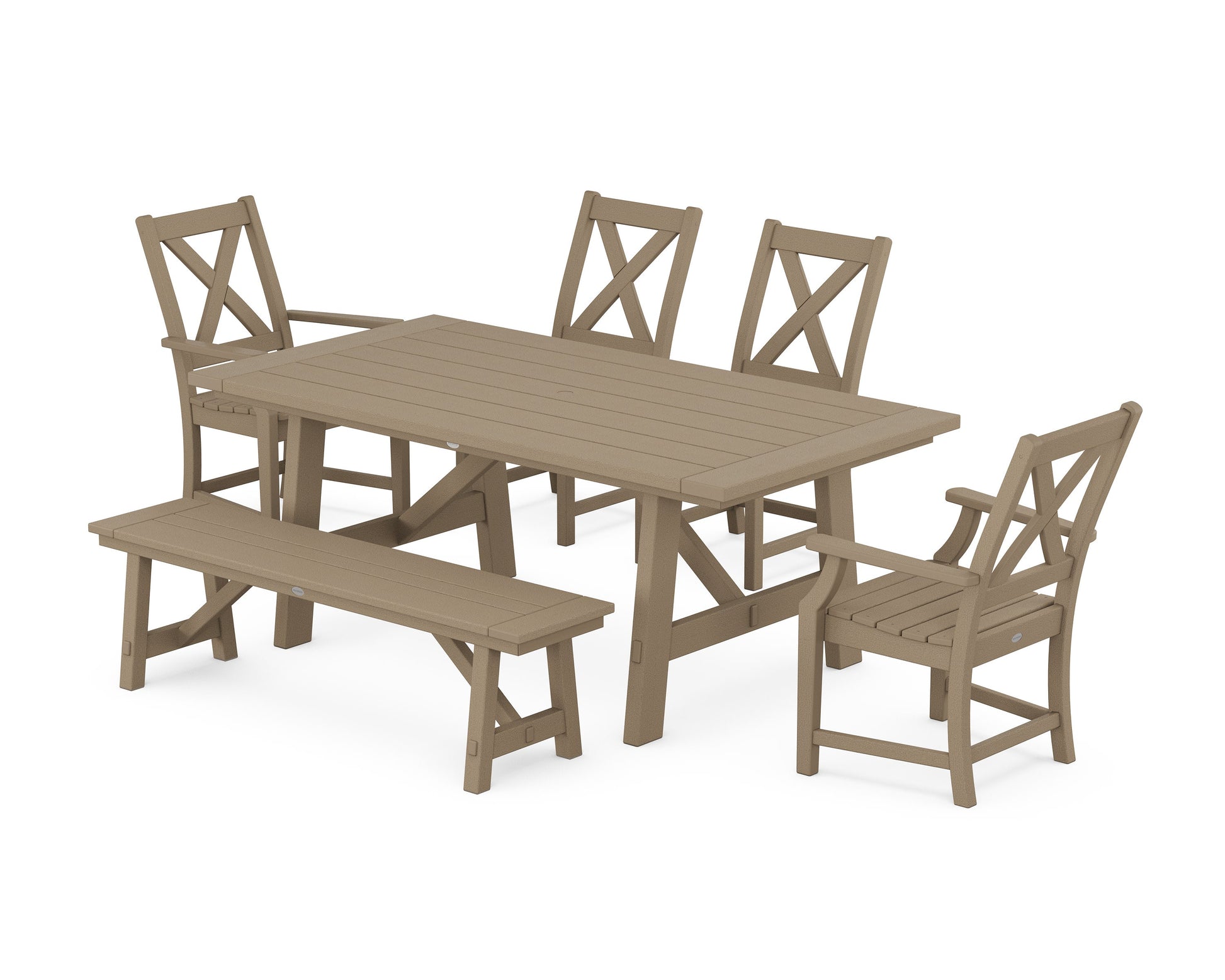 POLYWOOD Braxton 6-Piece Rustic Farmhouse Dining Set With Trestle Legs — Vintage Sahara