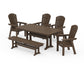 POLYWOOD Nautical Curveback Adirondack 6-Piece Dining Set with Trestle Legs and Bench — Kona