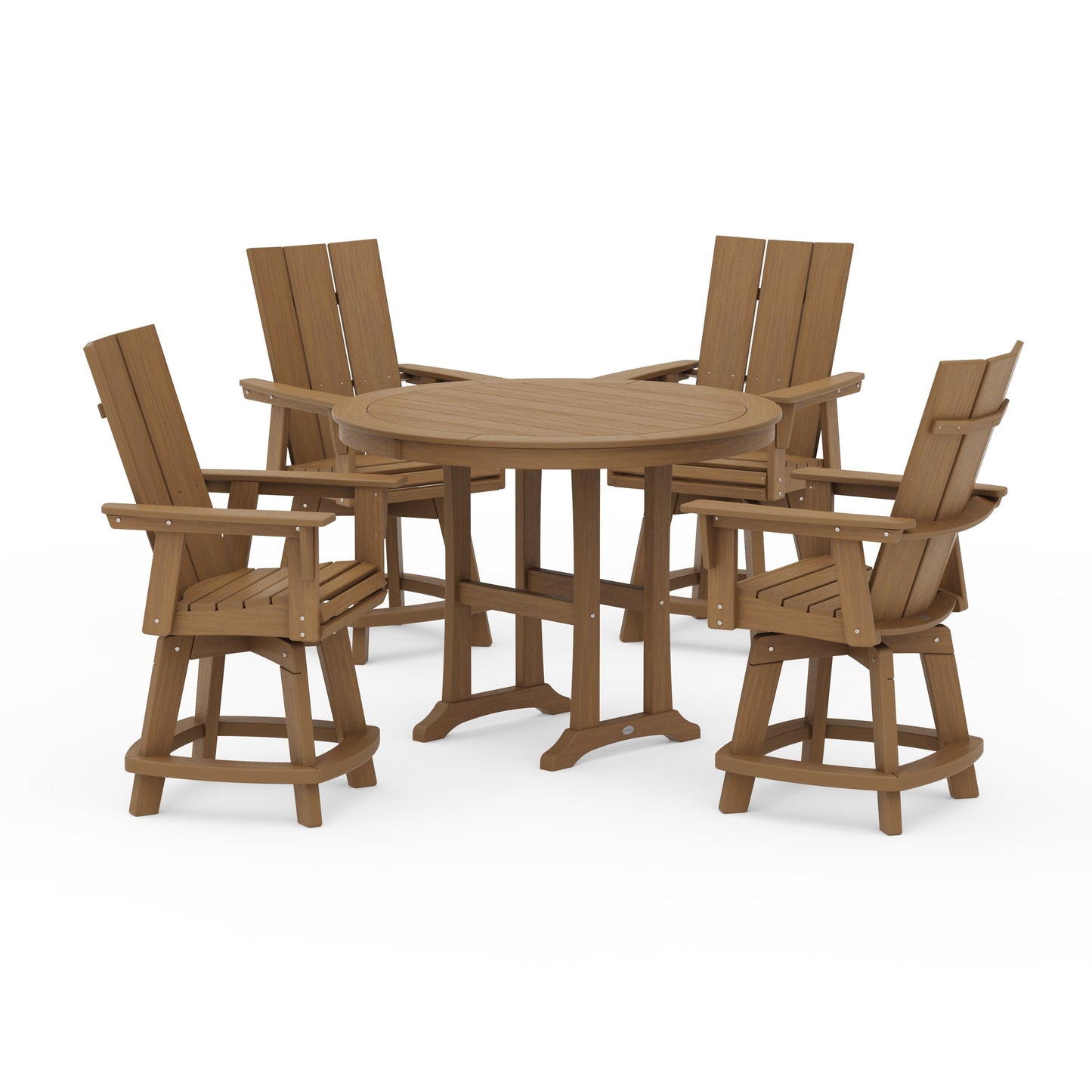 POLYWOOD 5-Piece Modern Swivel Counter Set — Natural