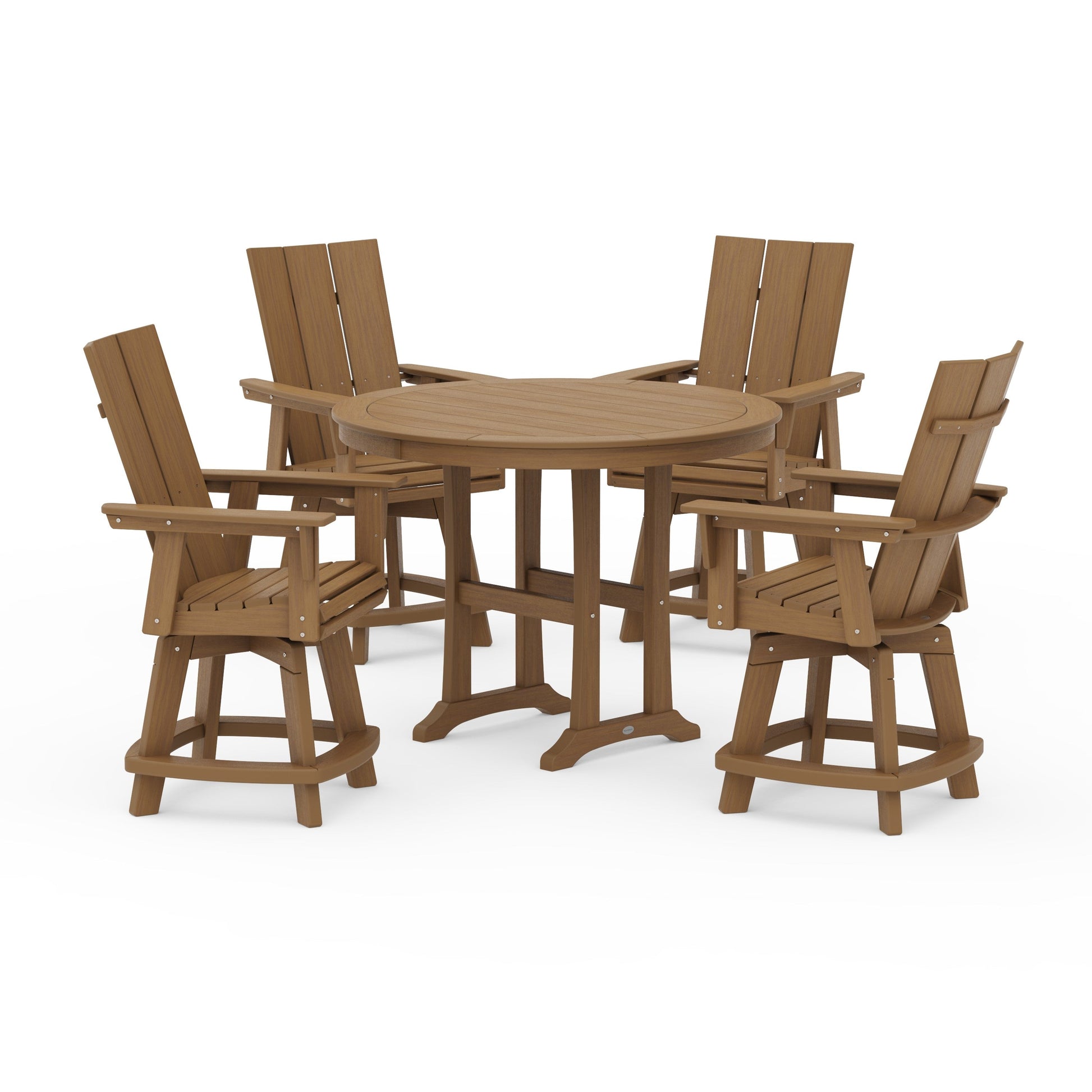 POLYWOOD 5-Piece Modern Swivel Counter Set — Natural