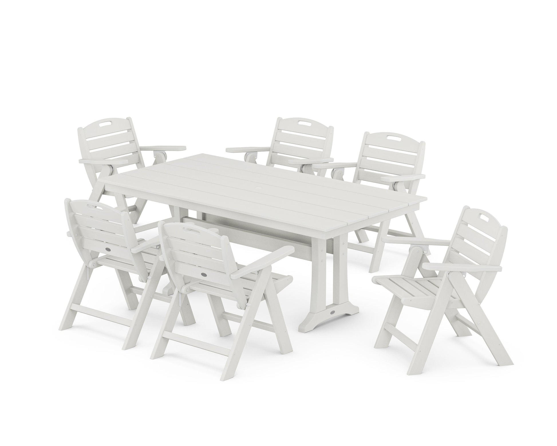 POLYWOOD Nautical Lowback 7-Piece Farmhouse Dining Set with Trestle Legs — Vintage White