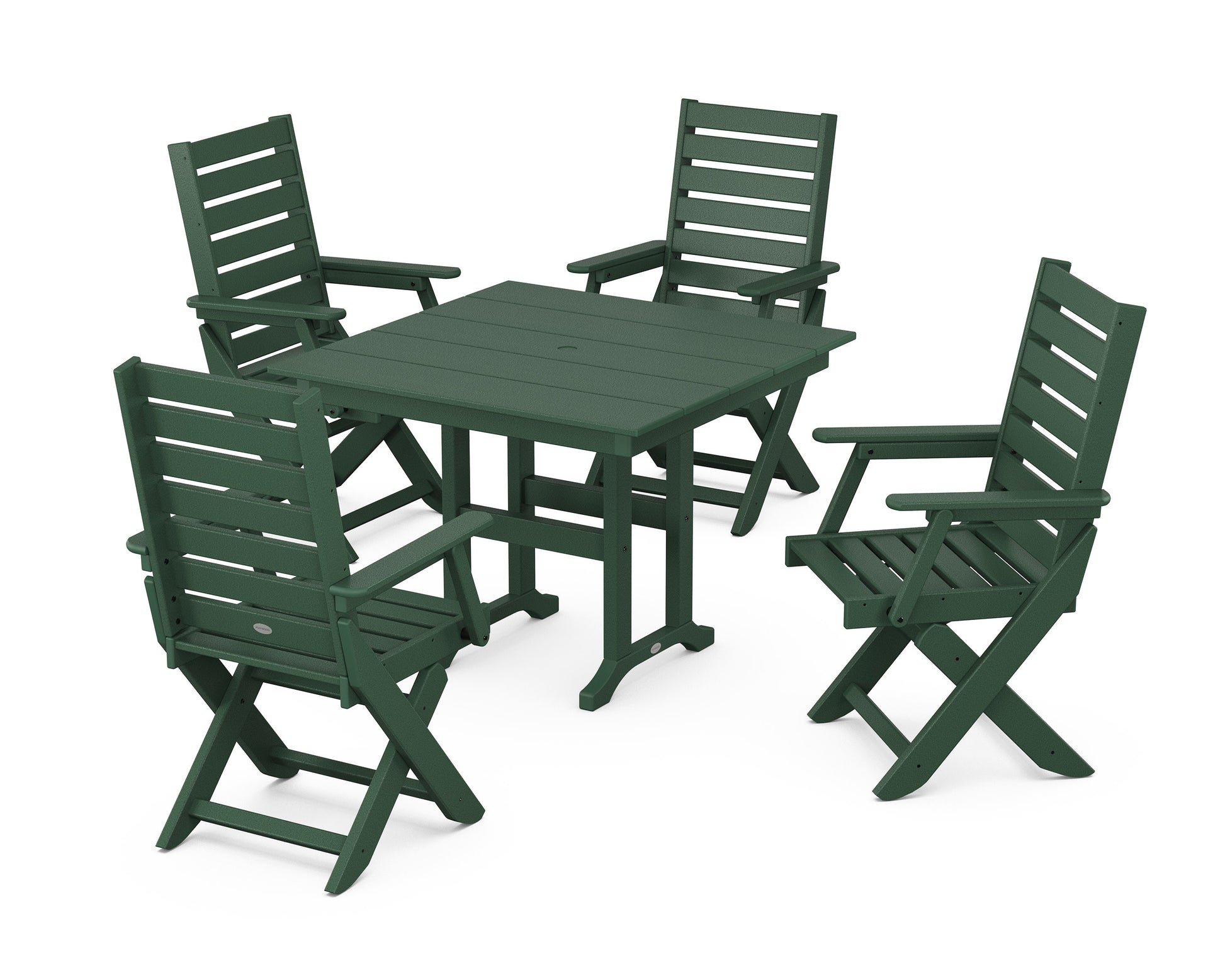 POLYWOOD Captain Folding Chair 5-Piece Farmhouse Dining Set — Green