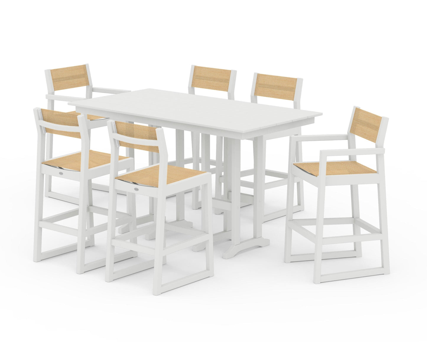 POLYWOOD EDGE Sling 7-Piece Farmhouse Bar Set — Vintage White / Dupioni Apricot Sling