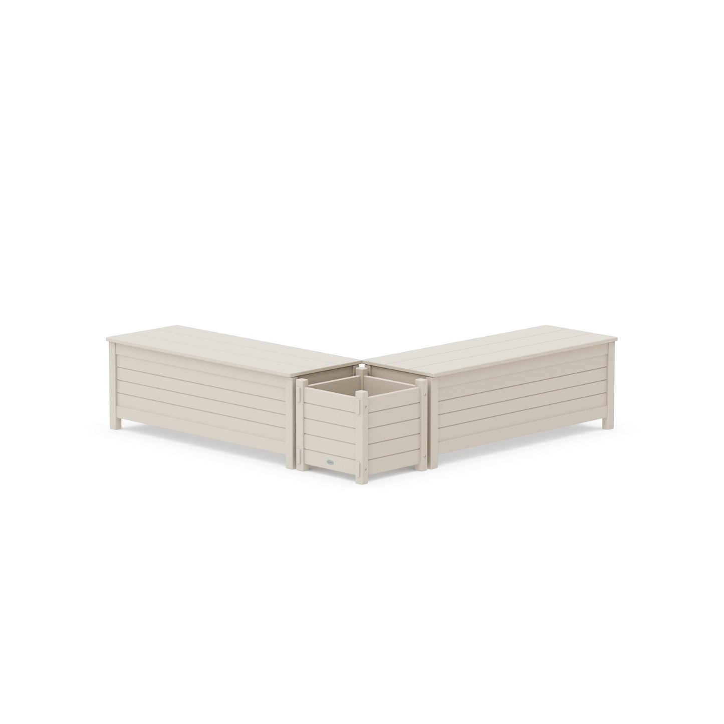 POLYWOOD 48" Nautical L- Shaped Planter Storage Bench Set — Sand