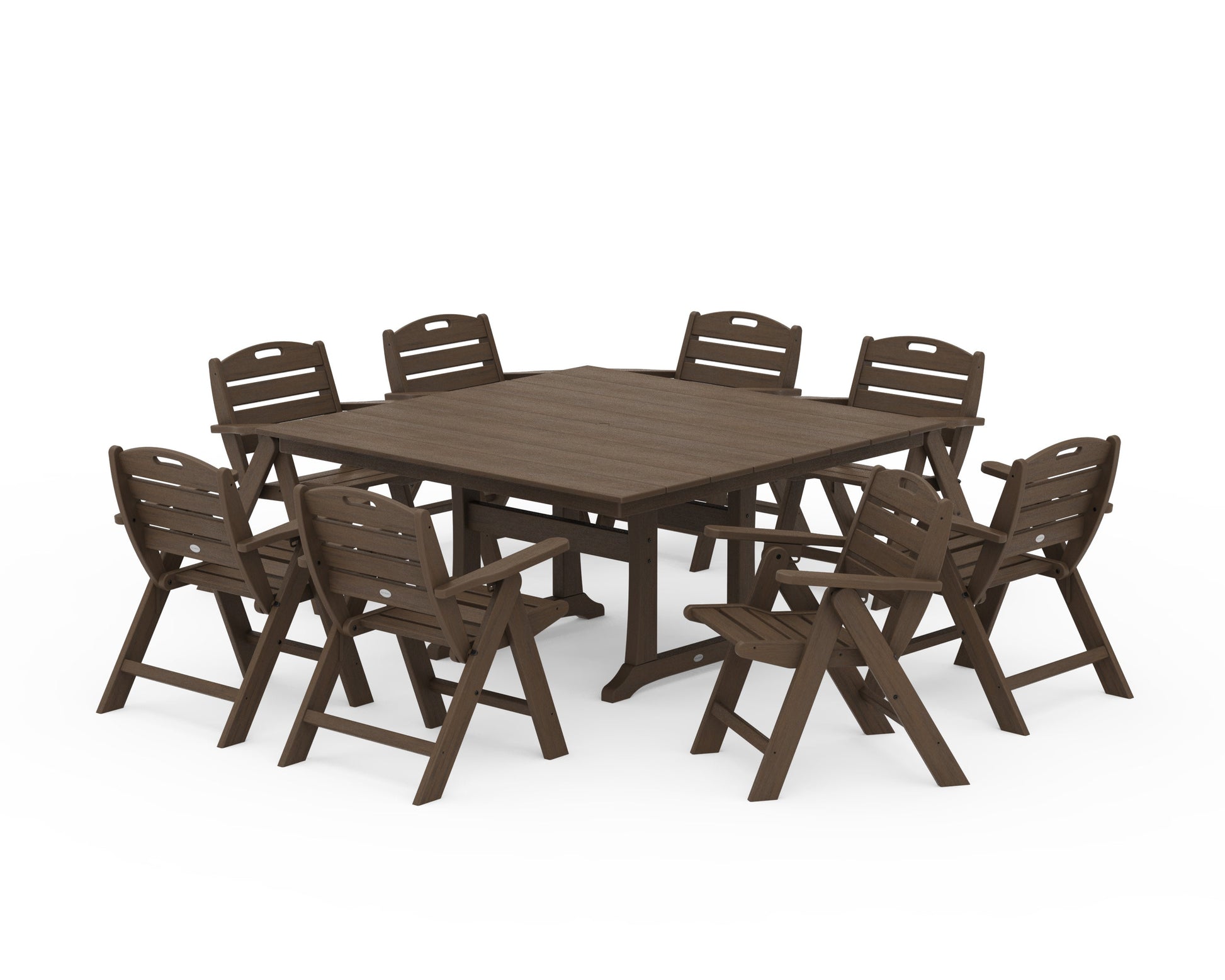 POLYWOOD Nautical Lowback 9-Piece Square Farmhouse Dining Set with Trestle Legs — Kona