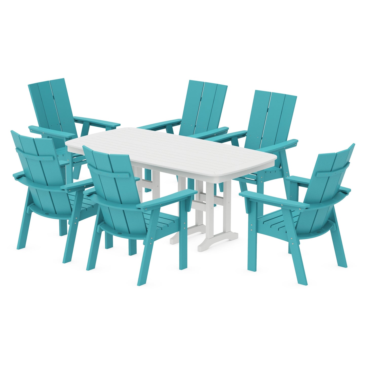 POLYWOOD Modern Curveback Adirondack 7-Piece Dining Set — Aruba / White