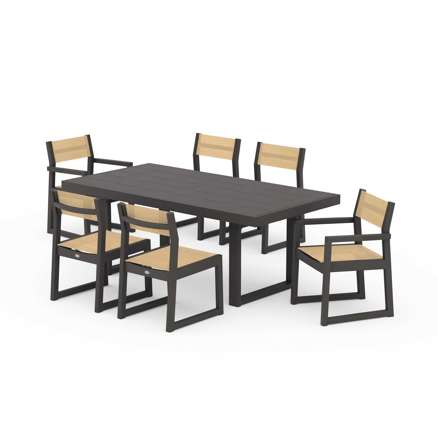 POLYWOOD EDGE Sling 7-Piece Dining Set — Vintage Coffee / Dupioni Apricot Sling