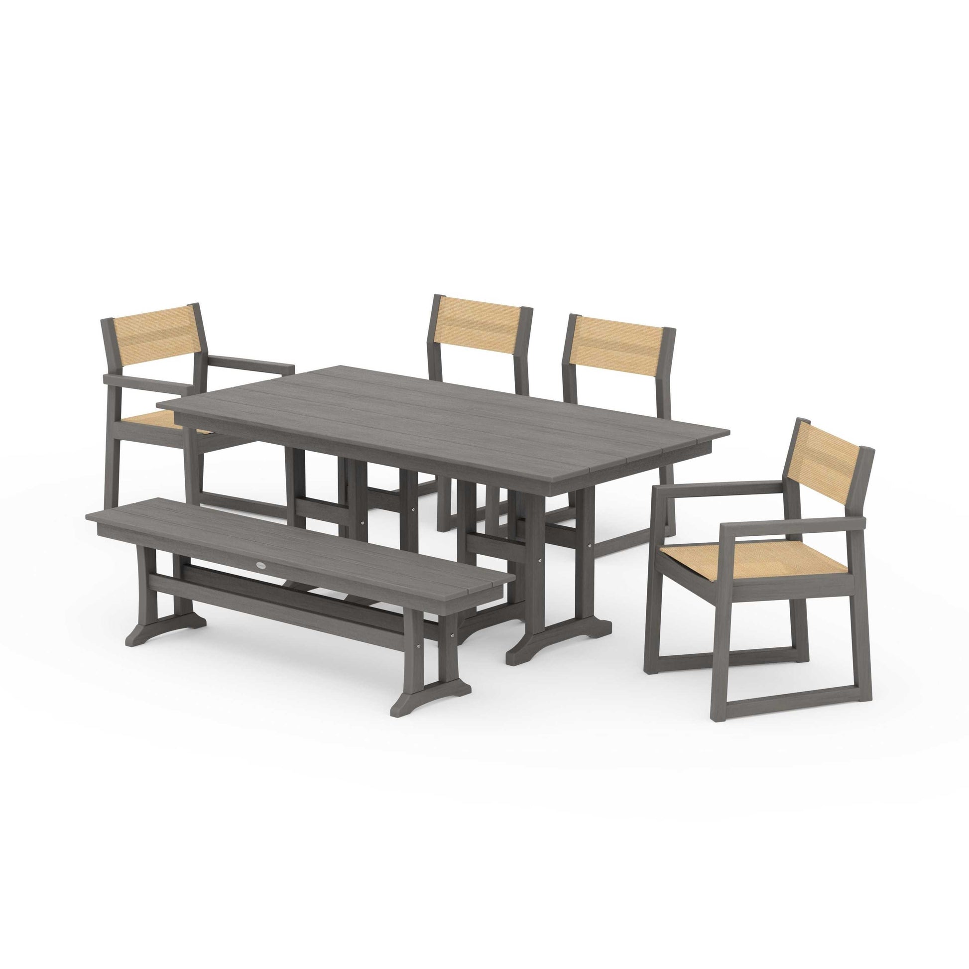 POLYWOOD EDGE Sling 6-Piece Farmhouse Dining Set — Driftwood / Dupioni Apricot Sling