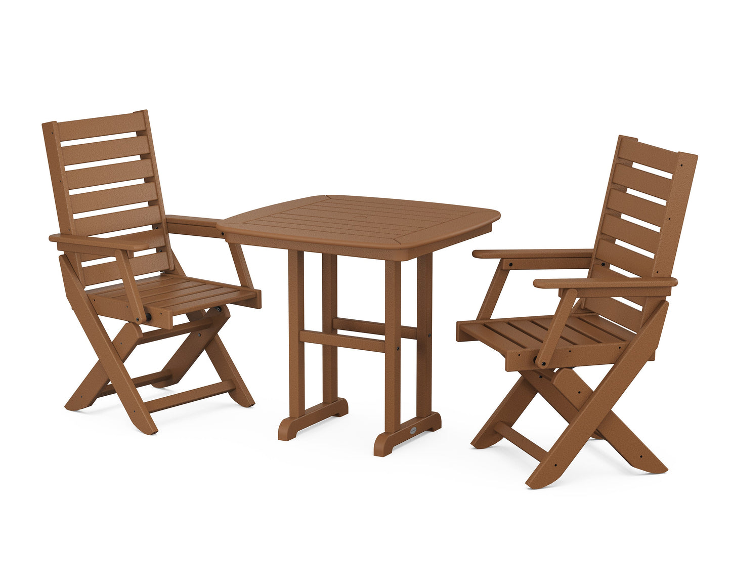 POLYWOOD Captain Folding Chair 3-Piece Dining Set — Teak