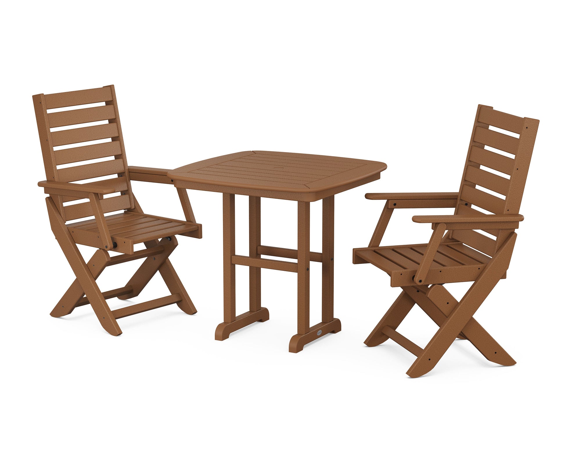 POLYWOOD Captain Folding Chair 3-Piece Dining Set — Teak