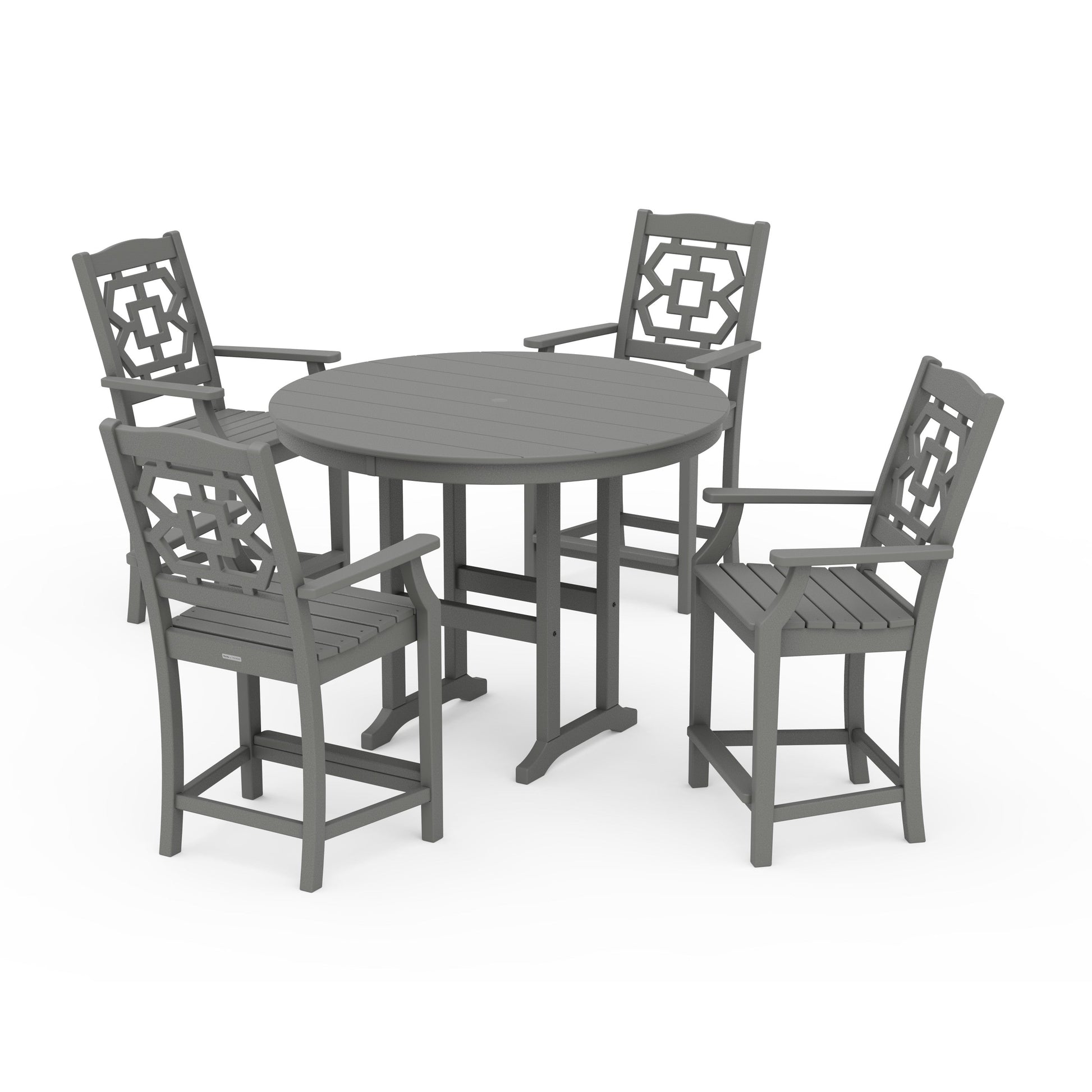 POLYWOOD Chinoiserie 5-Piece Round Farmhouse Counter Set — Slate Grey
