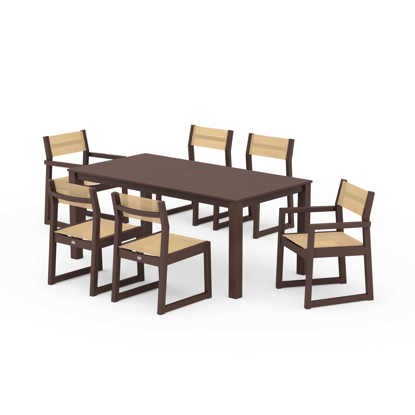 POLYWOOD EDGE Sling 7-Piece Parsons Dining Set — Mahogany / Dupioni Apricot Sling
