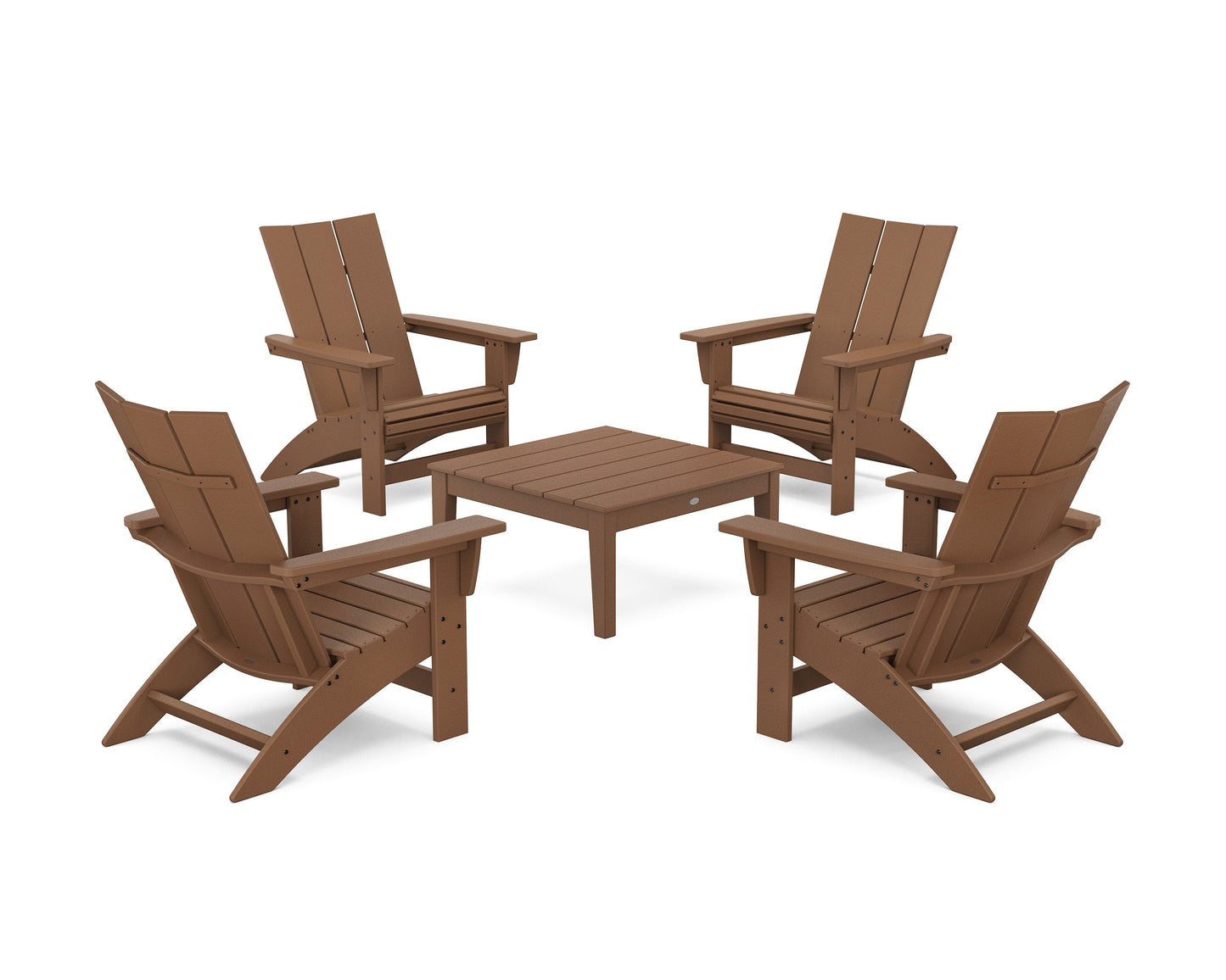 POLYWOOD 5-Piece Modern Grand Adirondack Chair Conversation Group — Teak