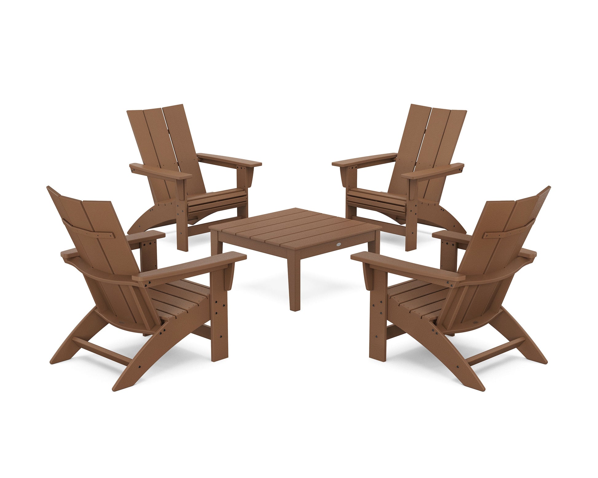 POLYWOOD 5-Piece Modern Grand Adirondack Chair Conversation Group — Teak
