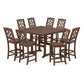 POLYWOOD Chinoiserie 9-Piece Square Farmhouse Side Chair Bar Set with Trestle Legs — Mahogany