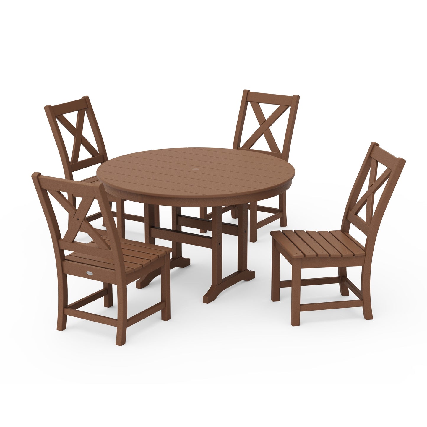 POLYWOOD Braxton Side Chair 5-Piece Round Dining Set — Teak
