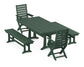 POLYWOOD Captain Folding Chair 5-Piece Farmhouse Dining Set With Trestle Legs — Green