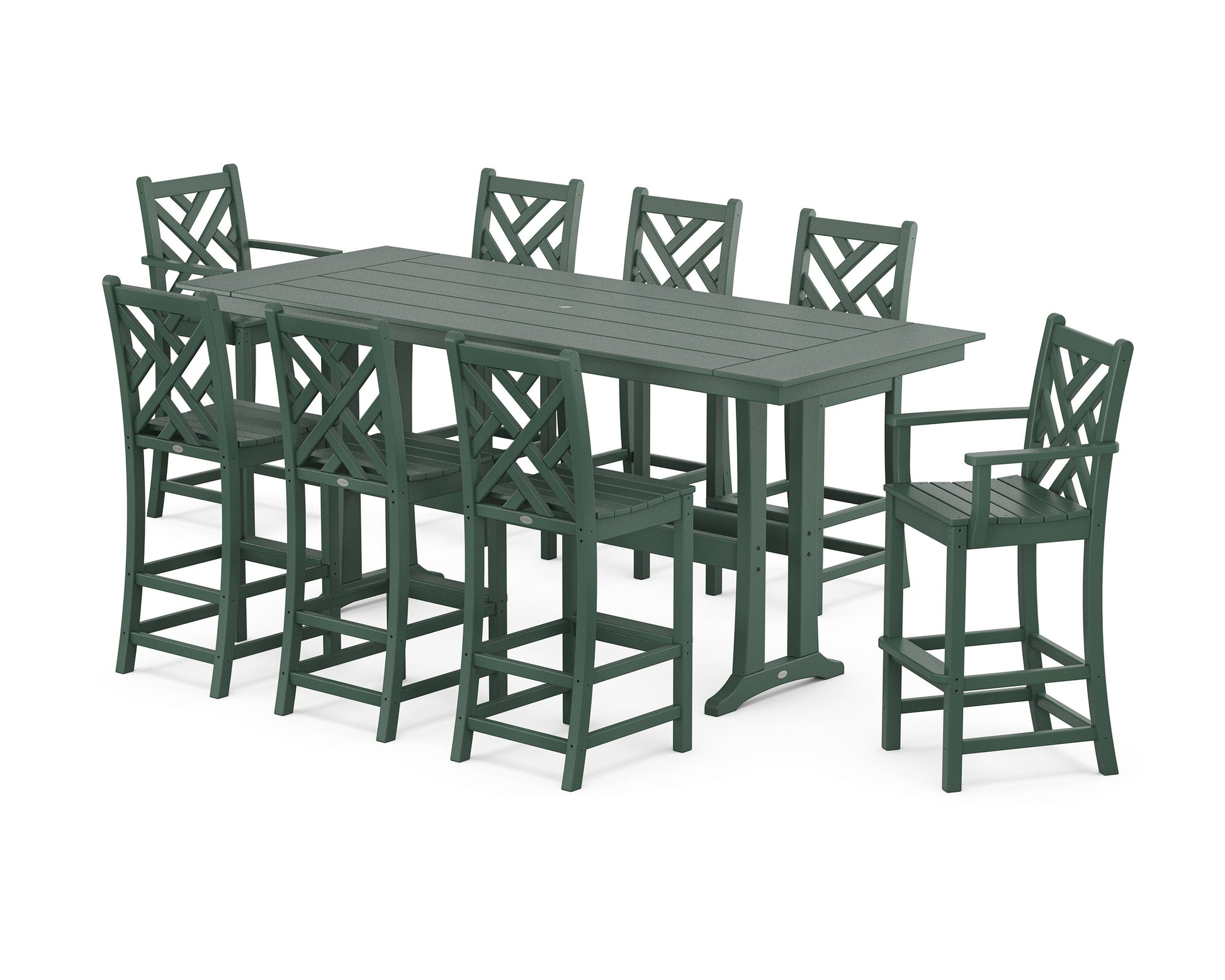 POLYWOOD Chippendale 9-Piece Farmhouse Bar Set with Trestle Legs — Green