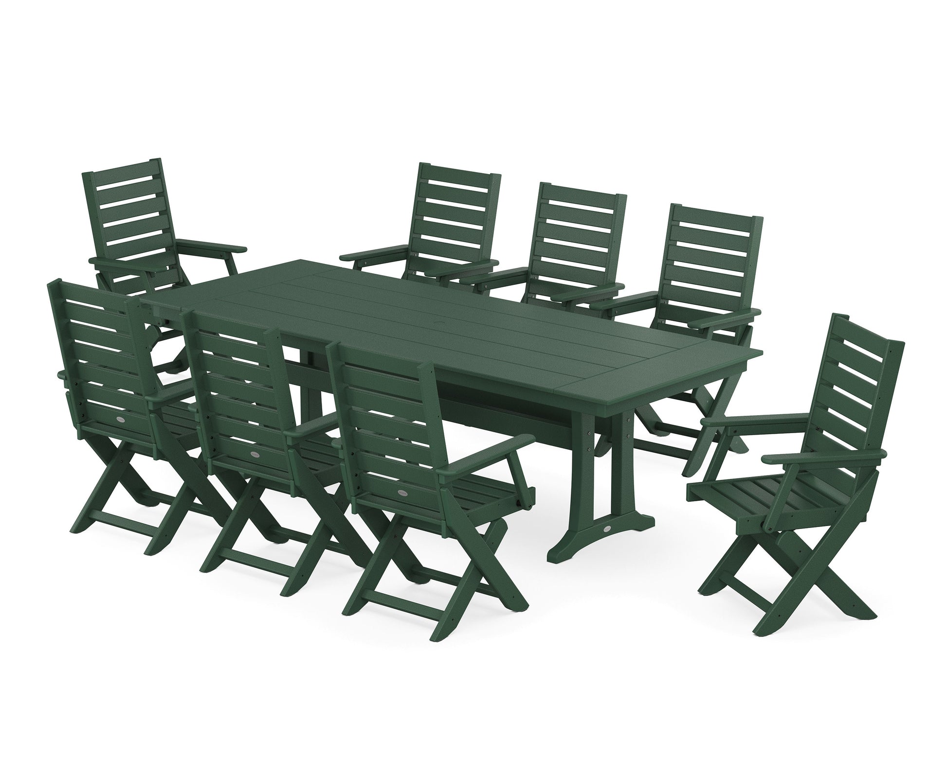 POLYWOOD Captain 9-Piece Farmhouse Dining Set with Trestle Legs — Green