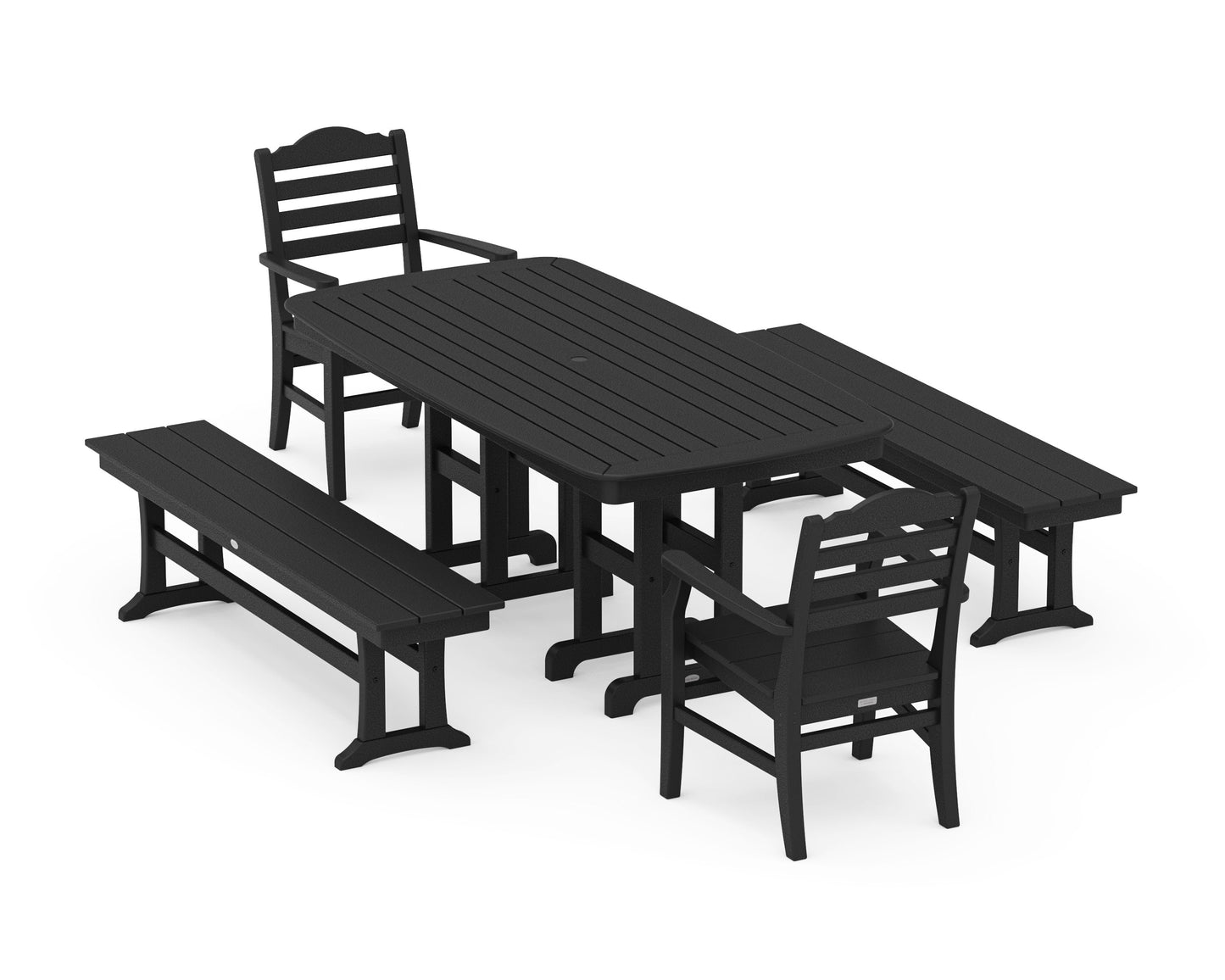 POLYWOOD Savannah 5-Piece Dining Set with Benches — Black