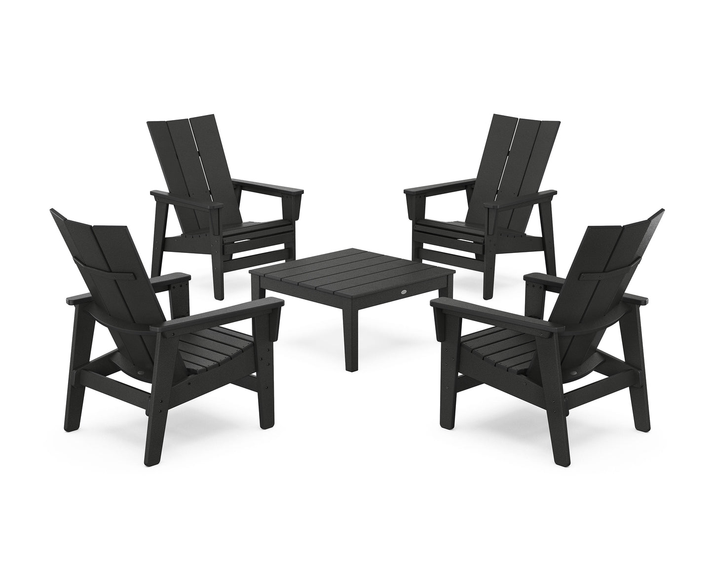 POLYWOOD 5-Piece Modern Grand Upright Adirondack Chair Conversation Group — Black