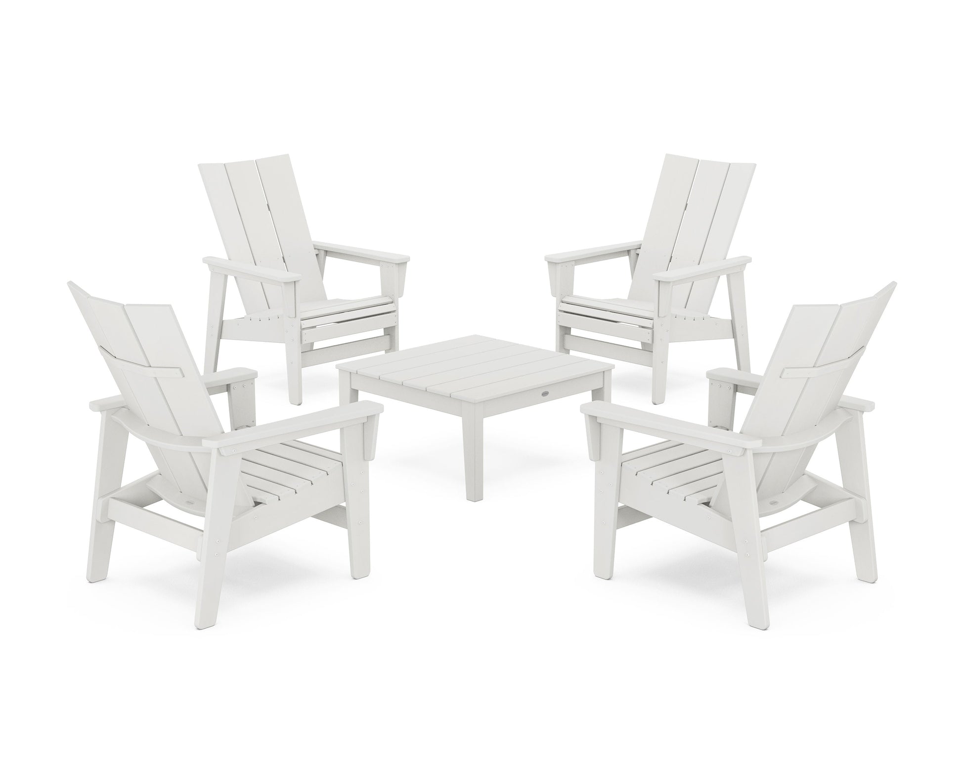 POLYWOOD 5-Piece Modern Grand Upright Adirondack Chair Conversation Group — Vintage White